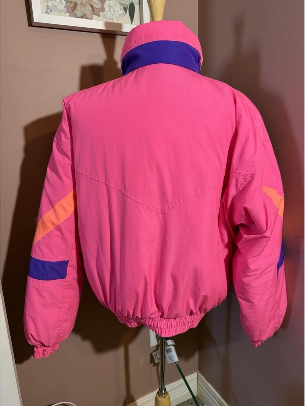 Vintage 80s Fila Magic Line Ski Jacket Womens XL Hot Pink Color Block Neon - Picture 5 of 11